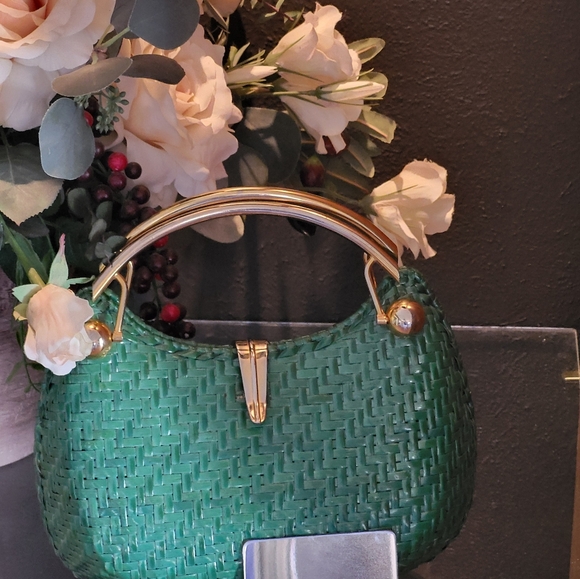 RODO vintage 70s green wicker crescent shaped handbag - Picture 9 of 11